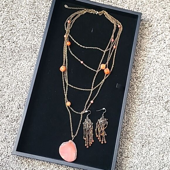 Rustic Gold tone Necklace and Earrings Set - Picture 1 of 5